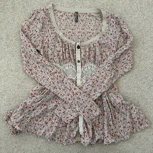 Free People Floral Blouse Long Sleeve